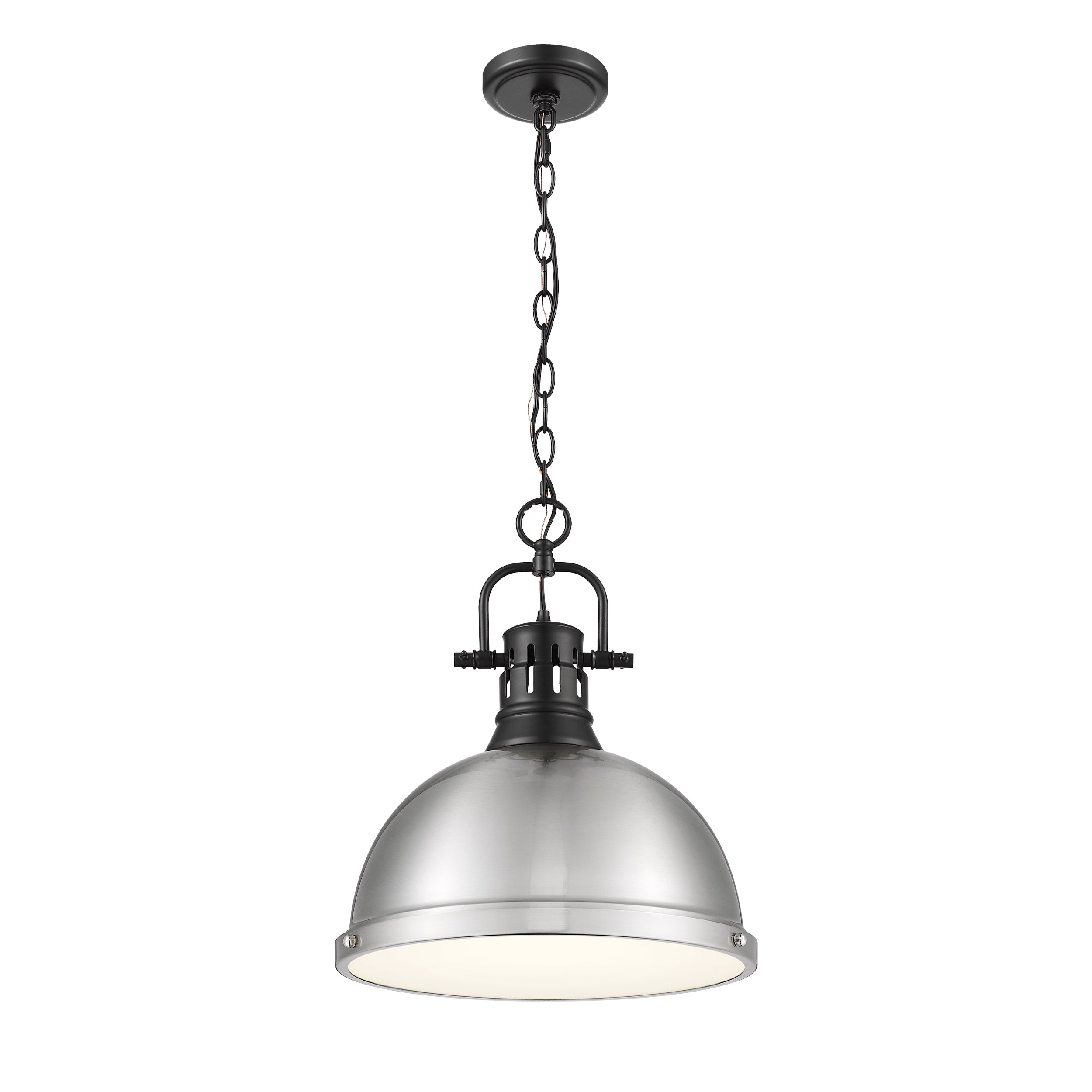 Duncan 1-Light Pendant with Chain in Matte Black with Pewter - Matte Black / Pewter / Silver - Golden Lighting