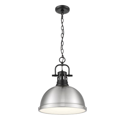 Yep by Golden Lighting Duncan 1-light 14in Chain Hung Pendant in Matte Black and Pewter shade - - Golden Lighting