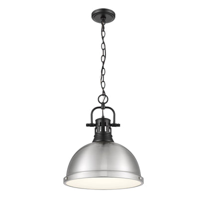 Duncan 1-Light Pendant with Chain in Matte Black with Pewter - Matte Black / Pewter / Silver - Golden Lighting