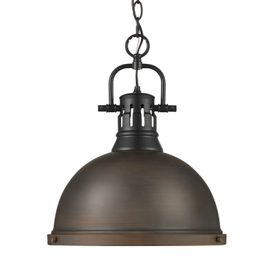 Yep by Golden Lighting Duncan 1-light 14in Chain Hung Pendant in Matte Black and Rubbed Bronze shade - Default Title - Golden Lighting