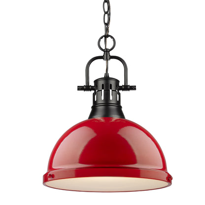 Duncan 1 Light Pendant with Chain in Matte Black with a Red Shade - - Golden Lighting