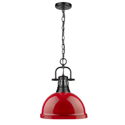 Duncan 1 Light Pendant with Chain in Matte Black with a Red Shade - Matte Black / Red / Red - Golden Lighting