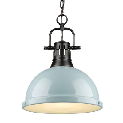 Yep by Golden Lighting Duncan 1-light 14in Chain Hung Pendant in Matte Black and Seafoam shade - Default Title - Golden Lighting