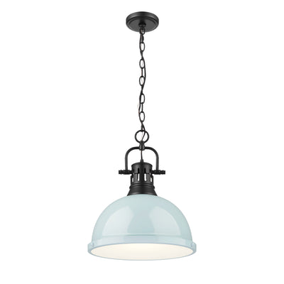 Yep by Golden Lighting Duncan 1-light 14in Chain Hung Pendant in Matte Black and Seafoam shade - - Golden Lighting