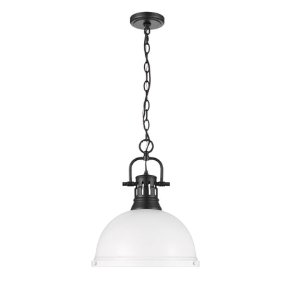 Duncan 1-Light Pendant with Chain in Matte Black with Matte White - - Golden Lighting