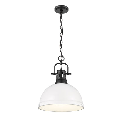 Duncan 1-Light Pendant with Chain in Matte Black with Matte White - Matte Black / Matte White / White - Golden Lighting