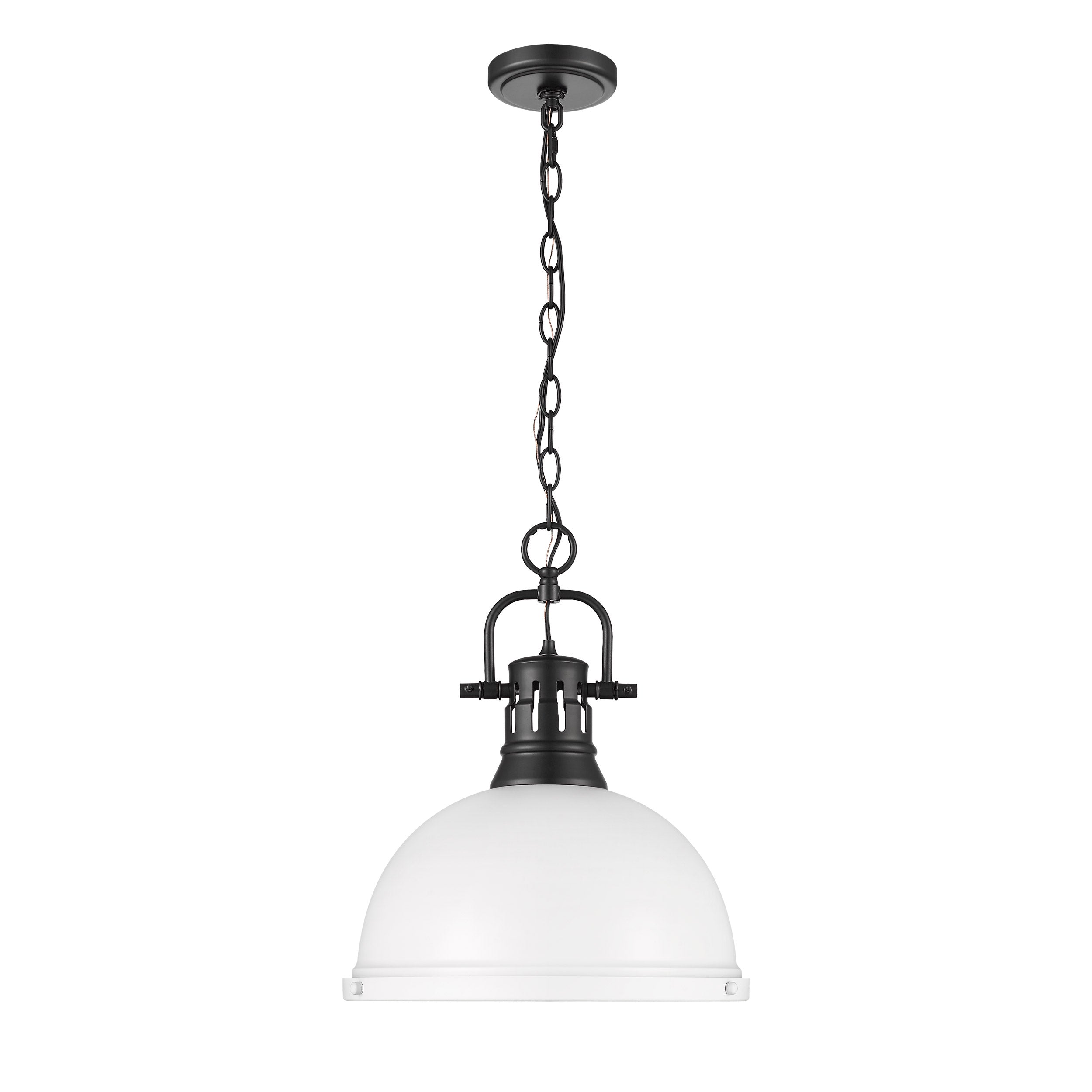 Duncan 1-Light Pendant with Chain in Matte Black with Matte White - - Golden Lighting