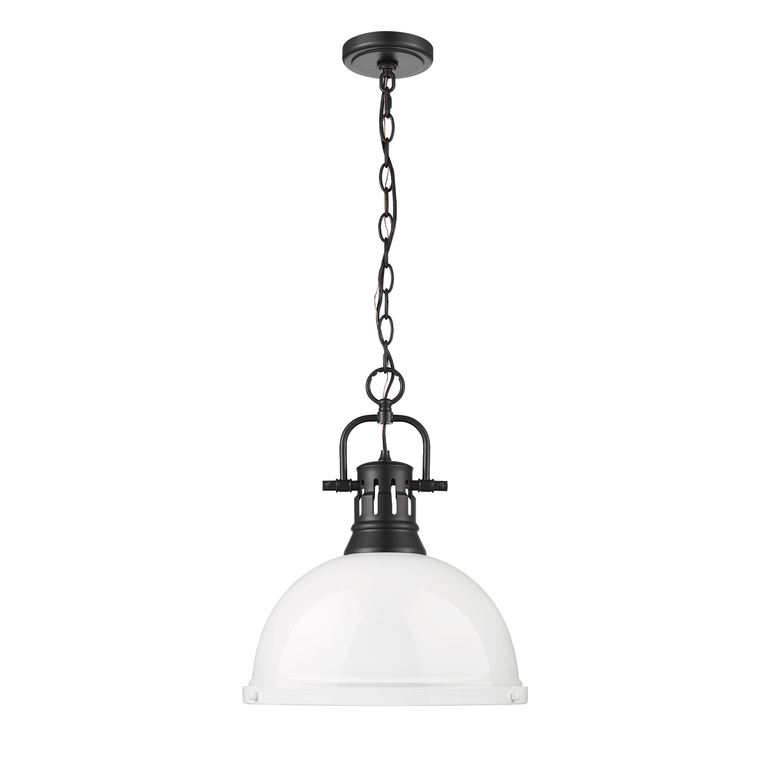 Duncan 1 Light Pendant with Chain in Matte Black with a White Shade - - Golden Lighting