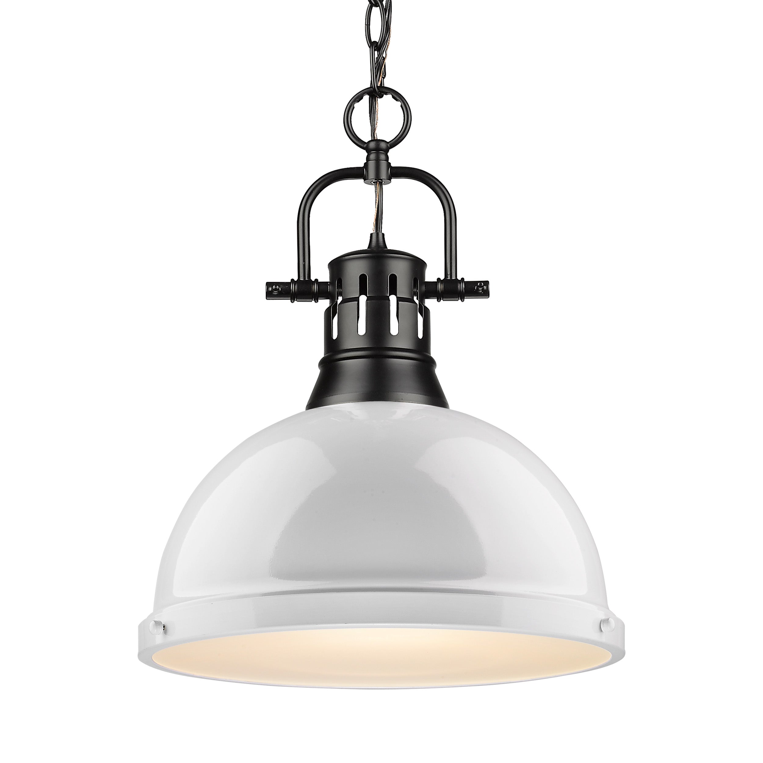 Yep by Golden Lighting Duncan 1-light 14in Chain Hung Pendant in Matte Black and White shade