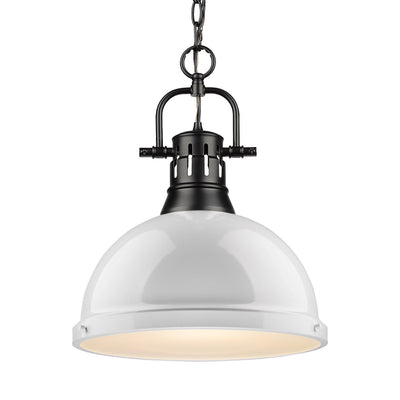 Yep by Golden Lighting Duncan 1-light 14in Chain Hung Pendant in Matte Black and White shade - Default Title - Golden Lighting
