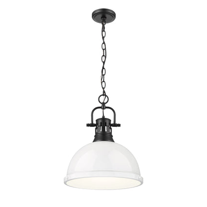 Duncan 1 Light Pendant with Chain in Matte Black with a White Shade - Matte Black / White / White - Golden Lighting