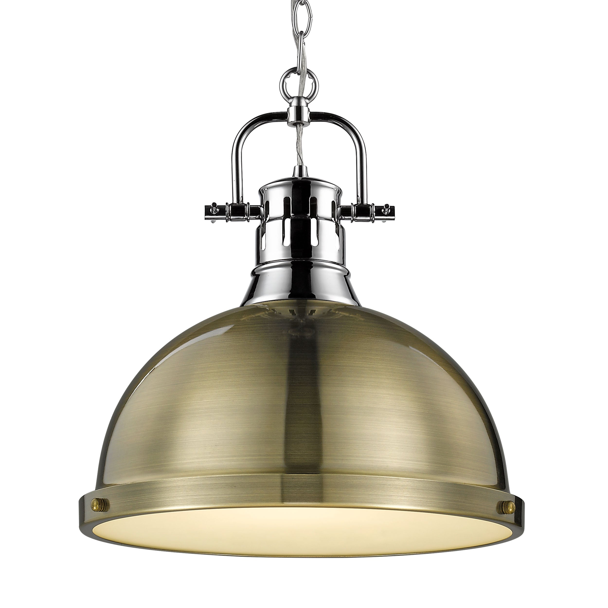 Yep by Golden Lighting Duncan 1-light 14in Chain Hung Pendant in Chrome and Aged Brass shade