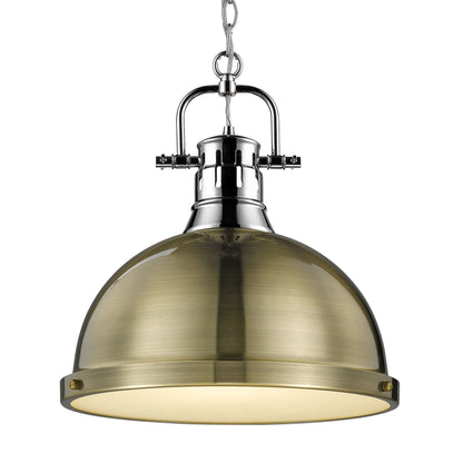 Yep by Golden Lighting Duncan 1-light 14in Chain Hung Pendant in Chrome and Aged Brass shade