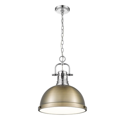 Duncan 1-Light Pendant with Chain in Chrome with Aged Brass - Default Title - Golden Lighting