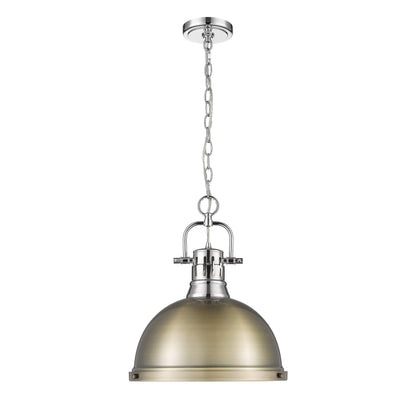 Duncan 1-Light Pendant with Chain in Chrome with Aged Brass - - Golden Lighting