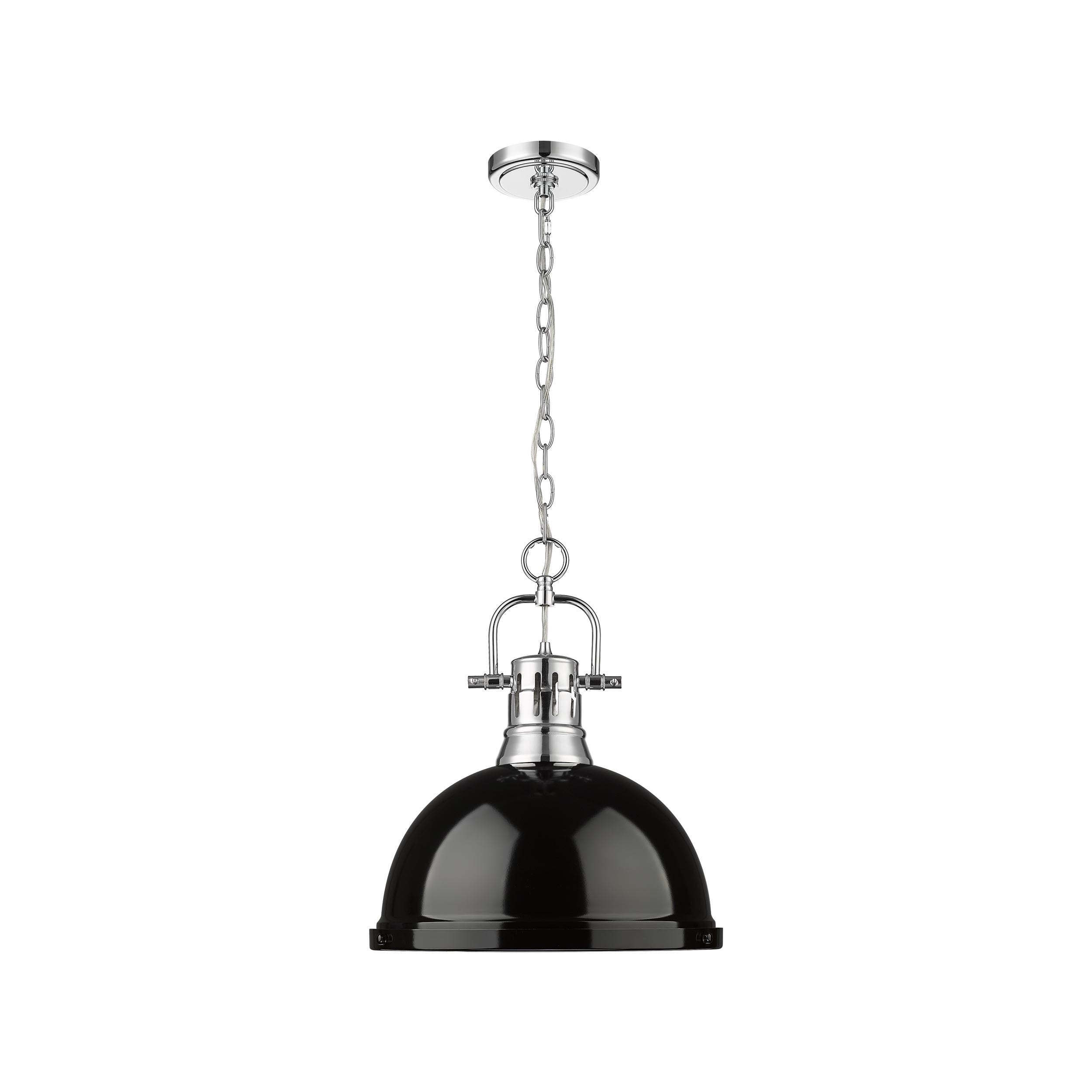 Duncan 1-Light Pendant with Chain in Chrome with Black - - Golden Lighting