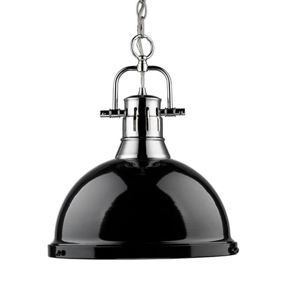 Yep by Golden Lighting Duncan 1-light 14in Chain Hung Pendant in Chrome and Black shade - Default Title - Golden Lighting