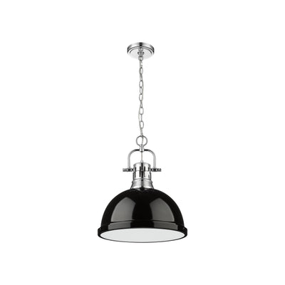 Yep by Golden Lighting Duncan 1-light 14in Chain Hung Pendant in Chrome and Black shade - - Golden Lighting