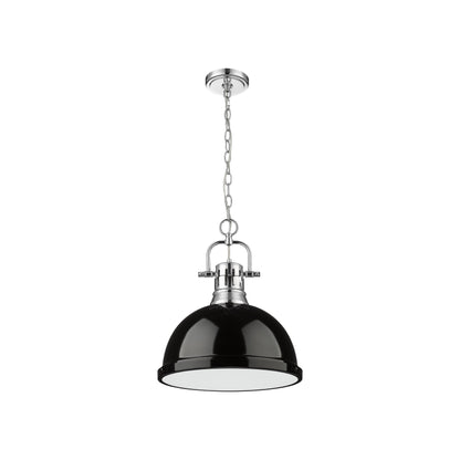 Duncan 1-Light Pendant with Chain in Chrome with Black - Default Title - Golden Lighting
