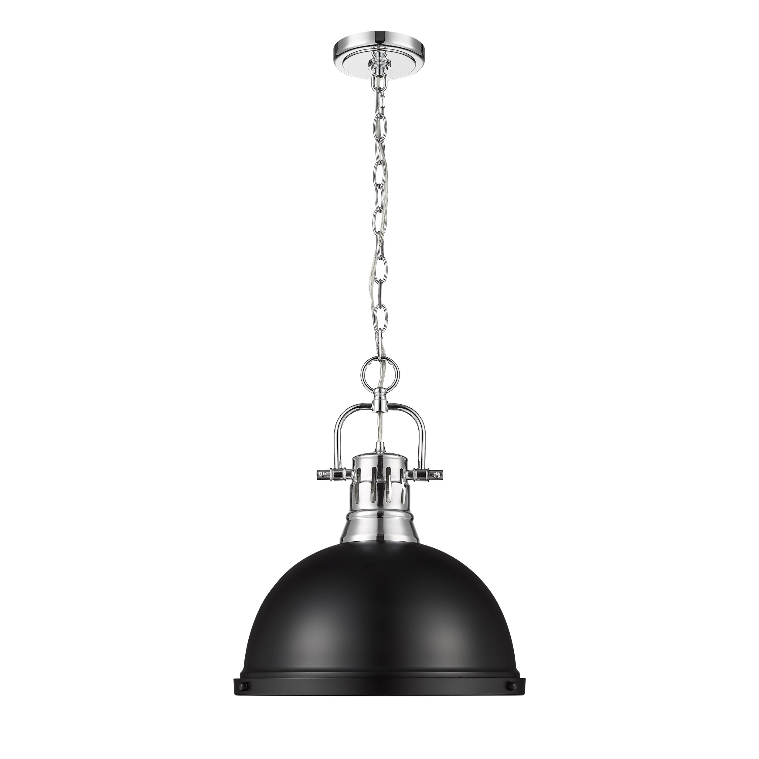 Duncan 1 Light Pendant with Chain in Chrome with a Matte Black Shade - - Golden Lighting