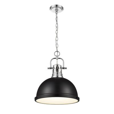 Yep by Golden Lighting Duncan 1-light 14in Chain Hung Pendant in Chrome and Matte Black shade - - Golden Lighting