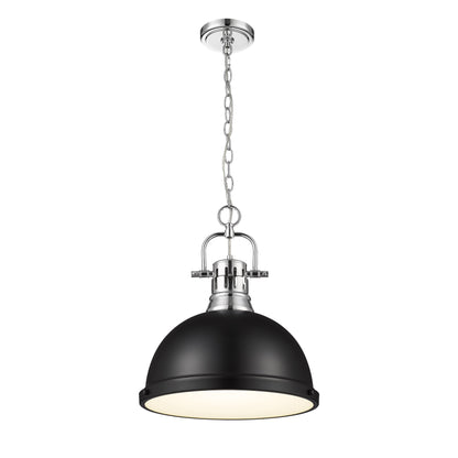 Duncan 1 Light Pendant with Chain in Chrome with a Matte Black Shade - Chrome / Matte Black / Black - Golden Lighting