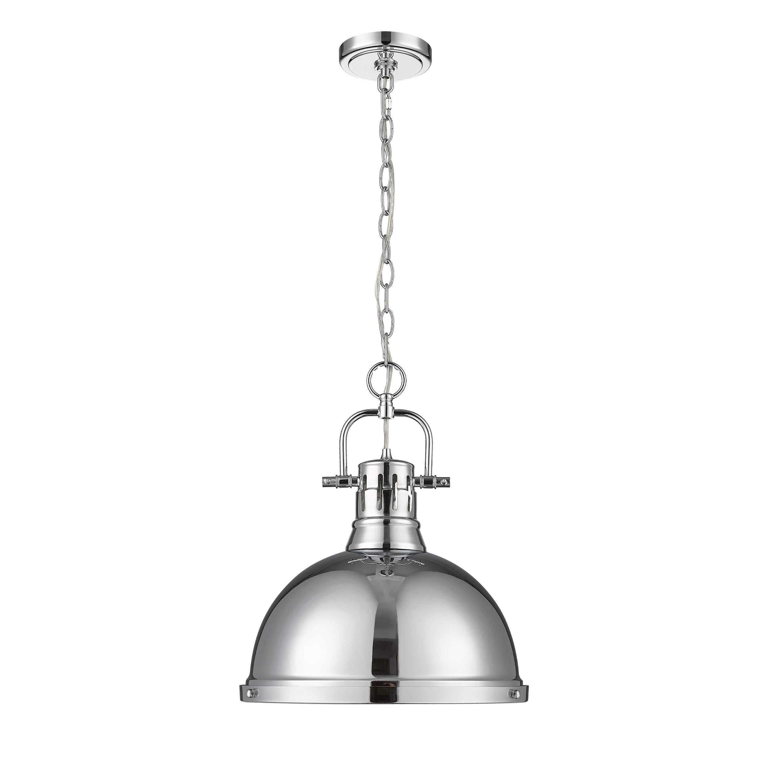 Duncan 1 Light Pendant with Chain in Chrome with a Chrome Shade - - Golden Lighting