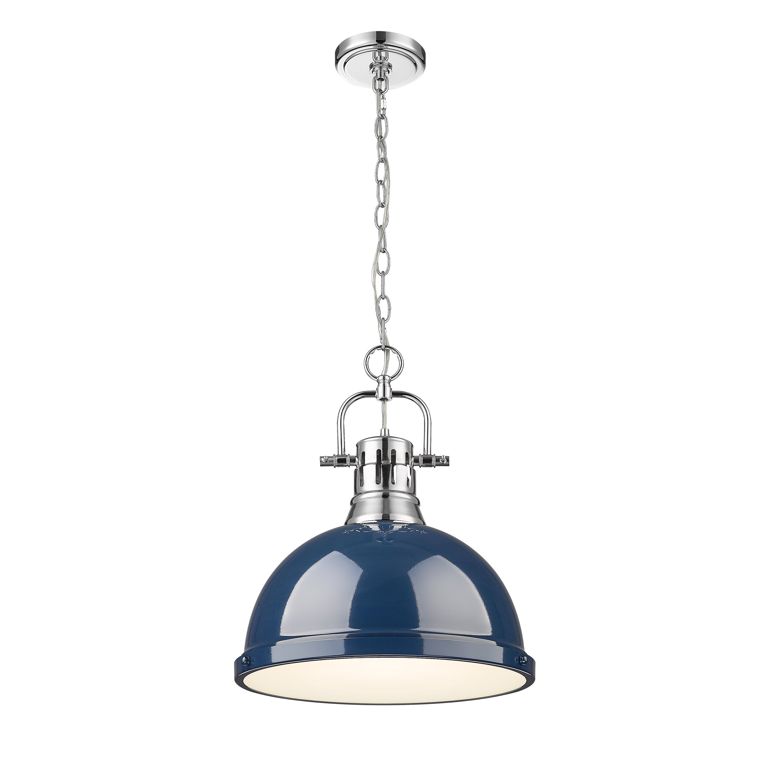 Yep by Golden Lighting Duncan 1-light 14in Chain Hung Pendant in Chrome and Navy Blue shade - - Golden Lighting