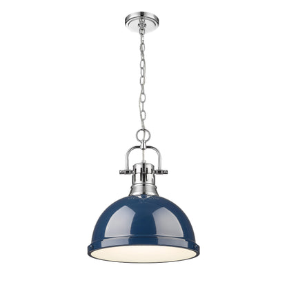 Yep by Golden Lighting Duncan 1-light 14in Chain Hung Pendant in Chrome and Navy Blue shade - - Golden Lighting