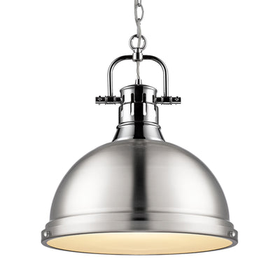 Yep by Golden Lighting Duncan 1-light 14in Chain Hung Pendant in Chrome and Pewter shade - Default Title - Golden Lighting