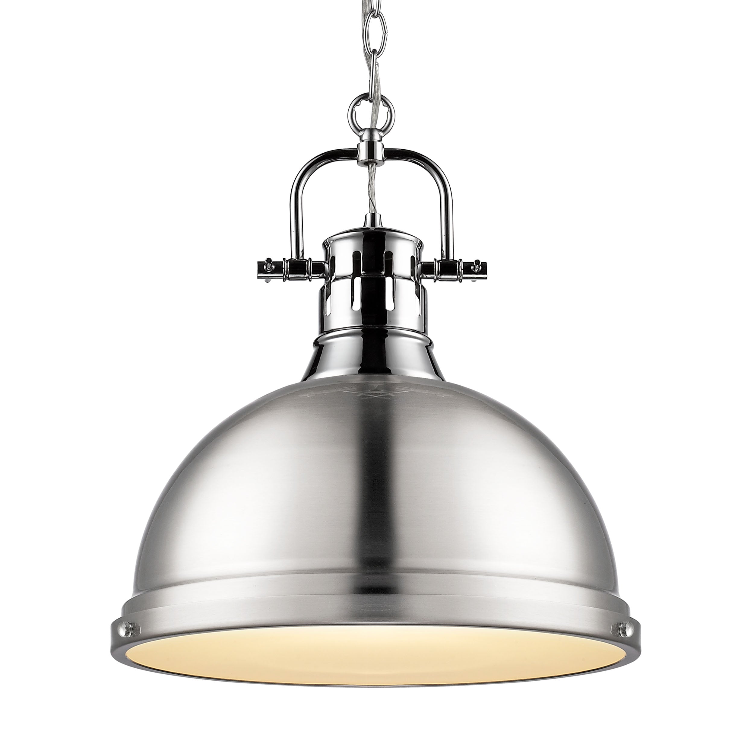 Yep by Golden Lighting Duncan 1-light 14in Chain Hung Pendant in Chrome and Pewter shade