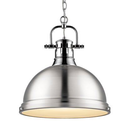Yep by Golden Lighting Duncan 1-light 14in Chain Hung Pendant in Chrome and Pewter shade