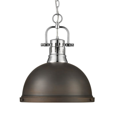Yep by Golden Lighting Duncan 1-light 14in Chain Hung Pendant in Chrome and Rubbed Bronze shade - Default Title - Golden Lighting