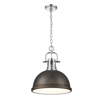 Yep by Golden Lighting Duncan 1-light 14in Chain Hung Pendant in Chrome and Rubbed Bronze shade - - Golden Lighting