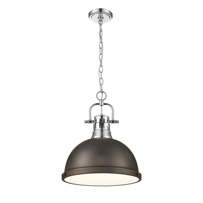 Duncan 1-Light Pendant with Chain in Chrome with Rubbed Bronze - Default Title - Golden Lighting