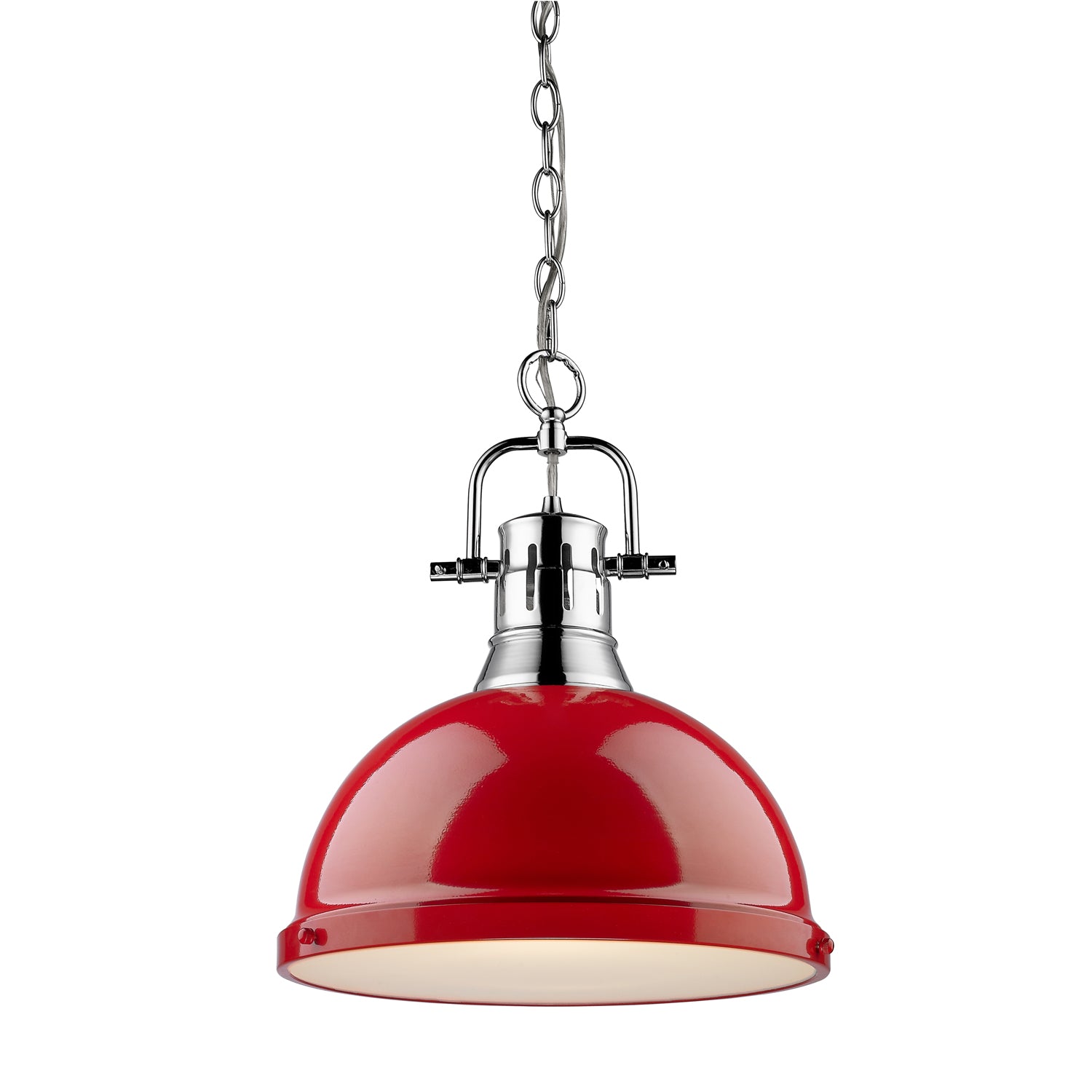 Duncan 1 Light Pendant with Chain in Chrome with a Red Shade - Chrome / Red / Red - Golden Lighting