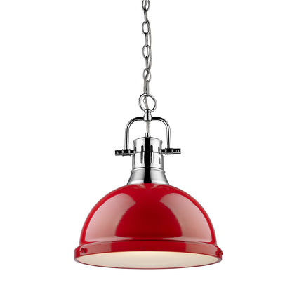 Duncan 1 Light Pendant with Chain in Chrome with a Red Shade - Chrome / Red / Red - Golden Lighting