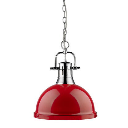 Duncan 1 Light Pendant with Chain in Chrome with a Red Shade - - Golden Lighting