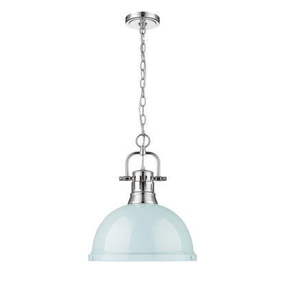 Duncan 1 Light Pendant with Chain in Chrome with a Seafoam Shade - - Golden Lighting