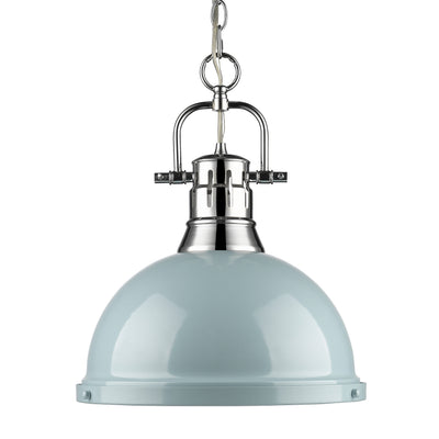 Yep by Golden Lighting Duncan 1-light 14in Chain Hung Pendant in Chrome and Seafoam shade - Default Title - Golden Lighting