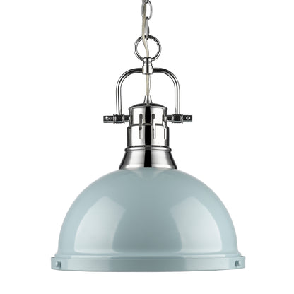 Yep by Golden Lighting Duncan 1-light 14in Chain Hung Pendant in Chrome and Seafoam shade