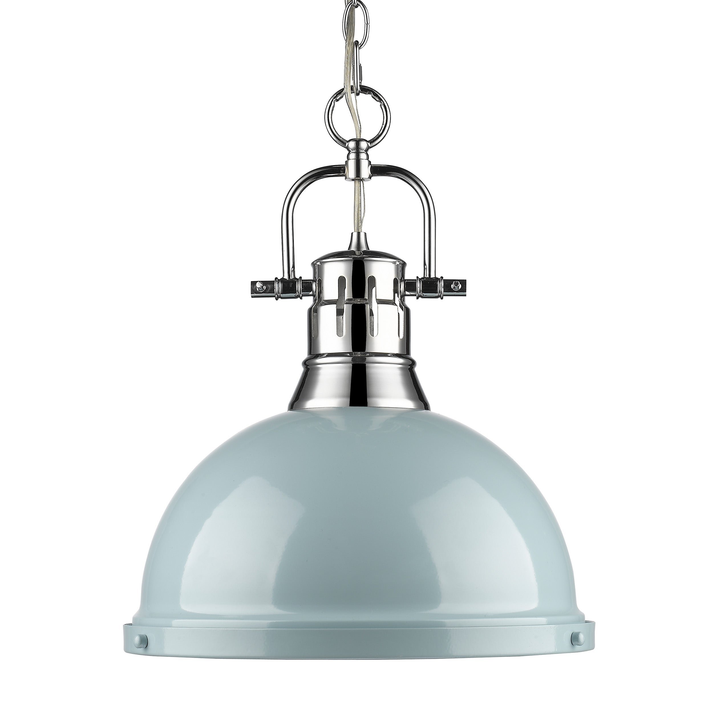 Yep by Golden Lighting Duncan 1-light 14in Chain Hung Pendant in Chrome and Seafoam shade
