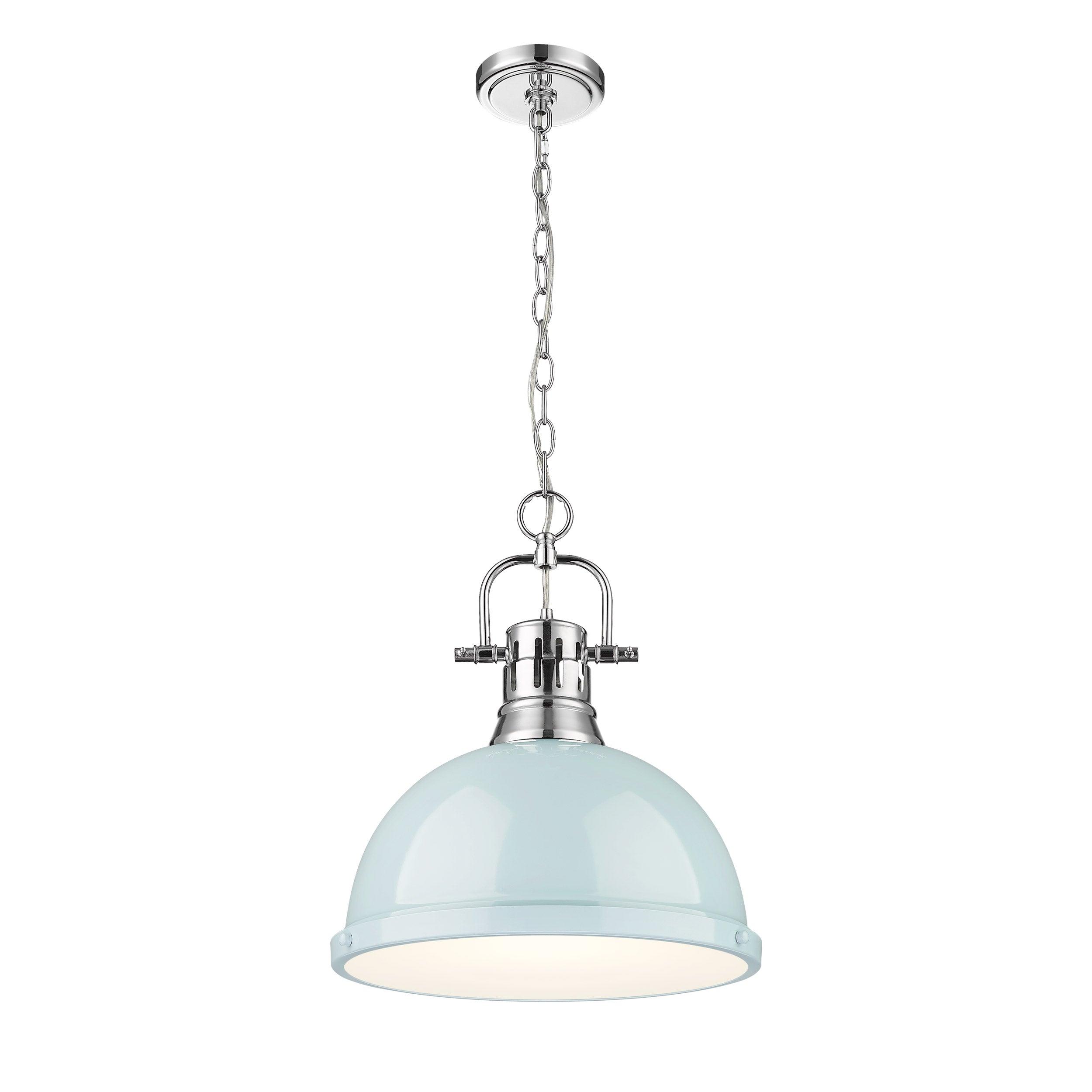 Duncan 1 Light Pendant with Chain in Chrome with a Seafoam Shade - Chrome / Seafoam / Green - Golden Lighting