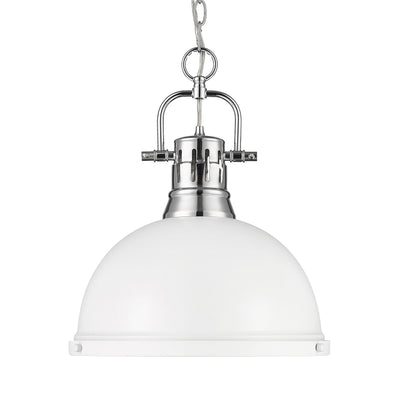 Yep by Golden Lighting Duncan 1-light 14in Chain Hung Pendant in Chrome and Matte White shade - Default Title - Golden Lighting