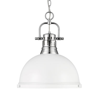 Yep by Golden Lighting Duncan 1-light 14in Chain Hung Pendant in Chrome and Matte White shade
