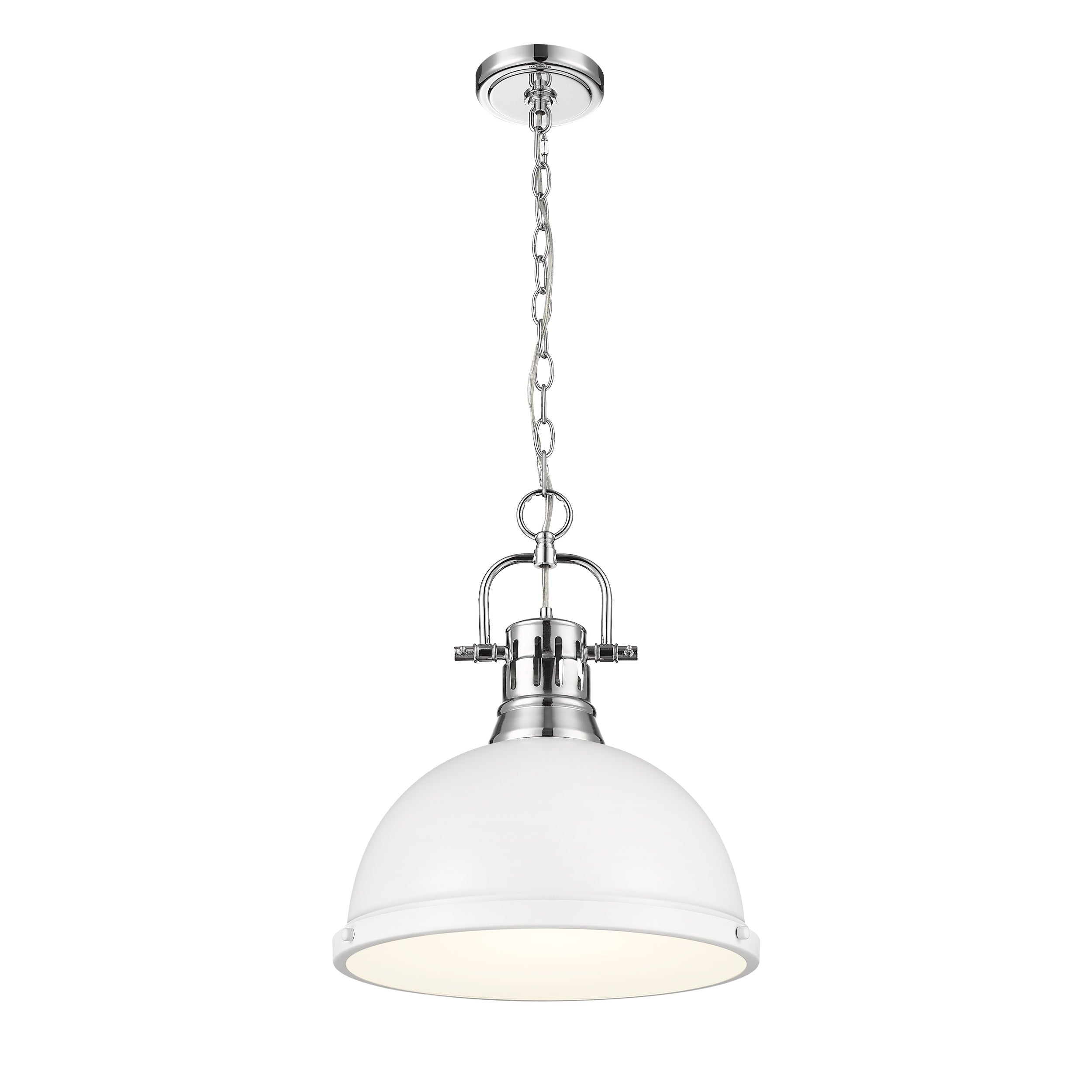 Yep by Golden Lighting Duncan 1-light 14in Chain Hung Pendant in Chrome and Matte White shade - - Golden Lighting