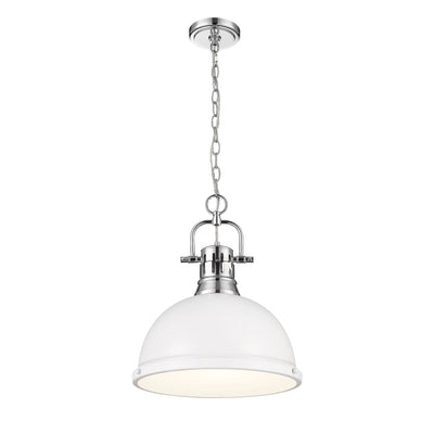 Yep by Golden Lighting Duncan 1-light 14in Chain Hung Pendant in Chrome and Matte White shade - - Golden Lighting