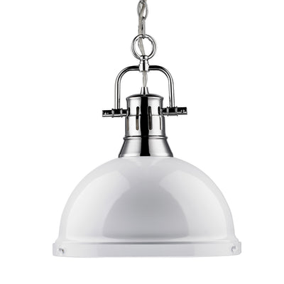 Yep by Golden Lighting Duncan 1-light 14in Chain Hung Pendant in Chrome and White shade - Default Title - Golden Lighting