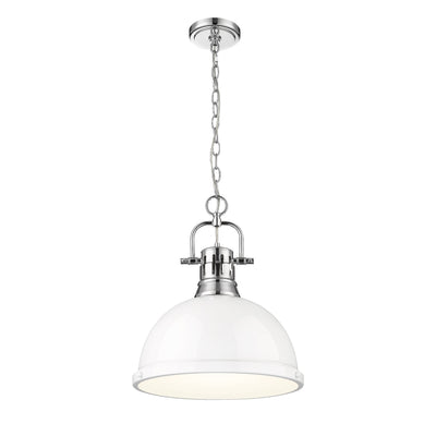 Yep by Golden Lighting Duncan 1-light 14in Chain Hung Pendant in Chrome and White shade - - Golden Lighting