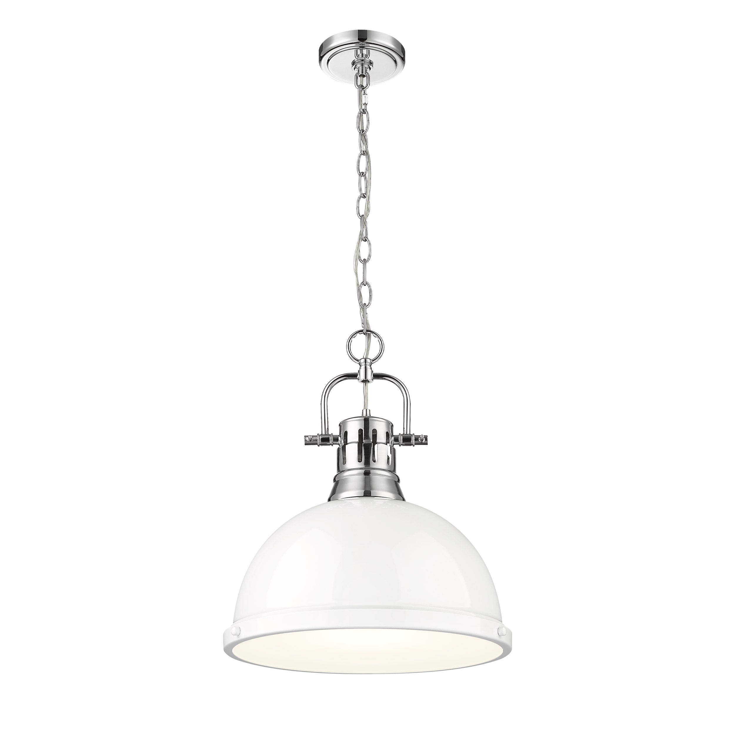 Duncan 1 Light Pendant with Chain in Chrome with a White Shade - Chrome / White / White - Golden Lighting